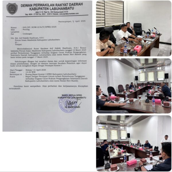 Pemkab Labuhanbatu “Mangkir” dari RDP, Komisi I DPRD Soroti Dugaan Cacat Hukum Pengangkatan Sekda